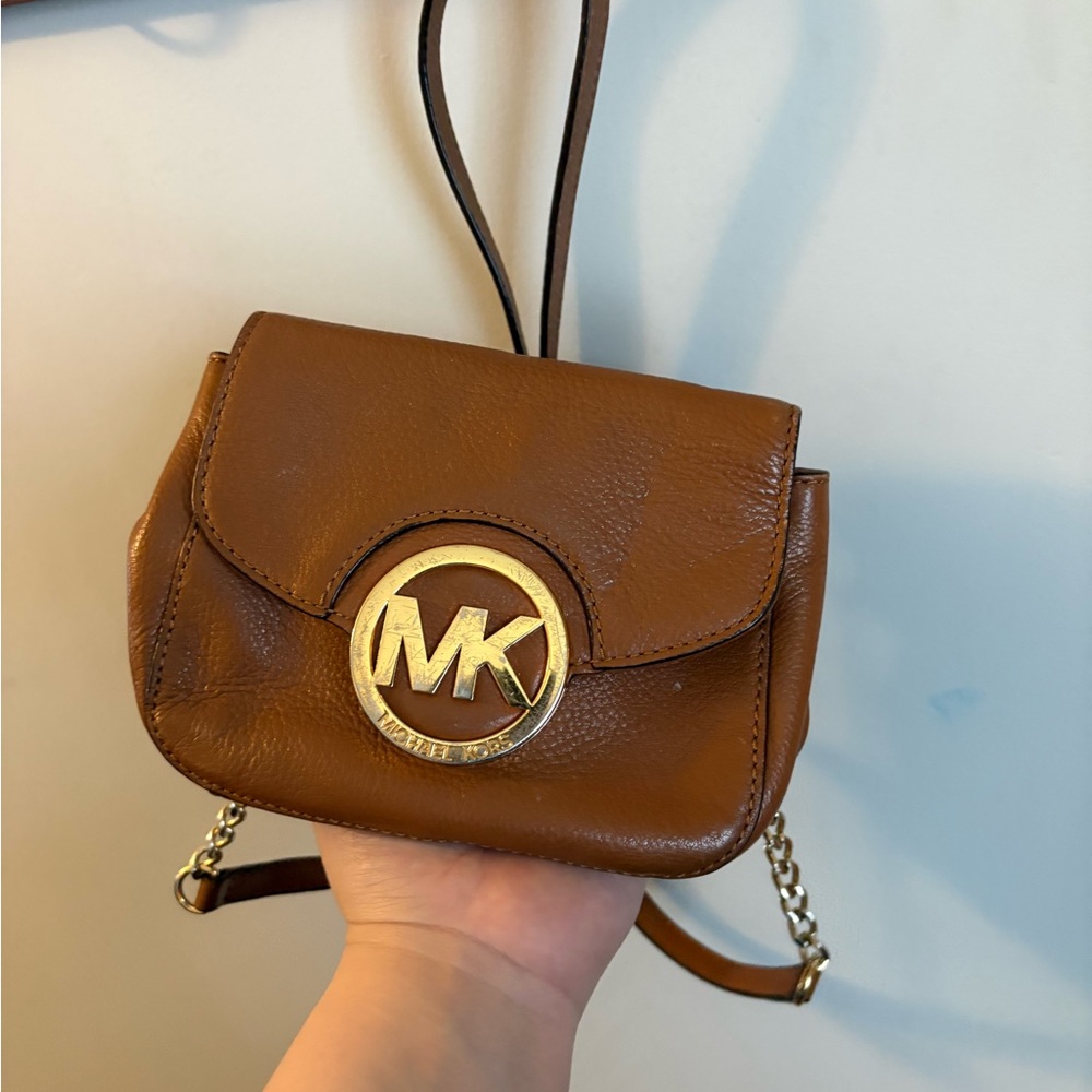 Michael Kors Tan Leather Crossbody Bag with Gold Logo